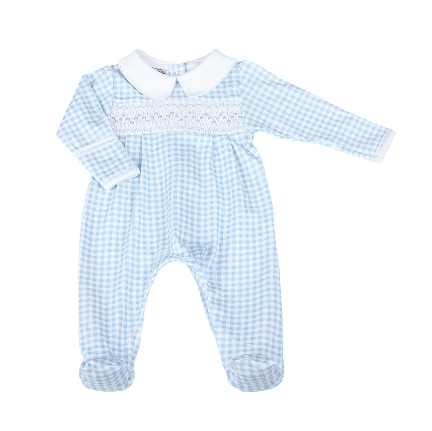 Mini Checks Smocked Collared Footie - Blue