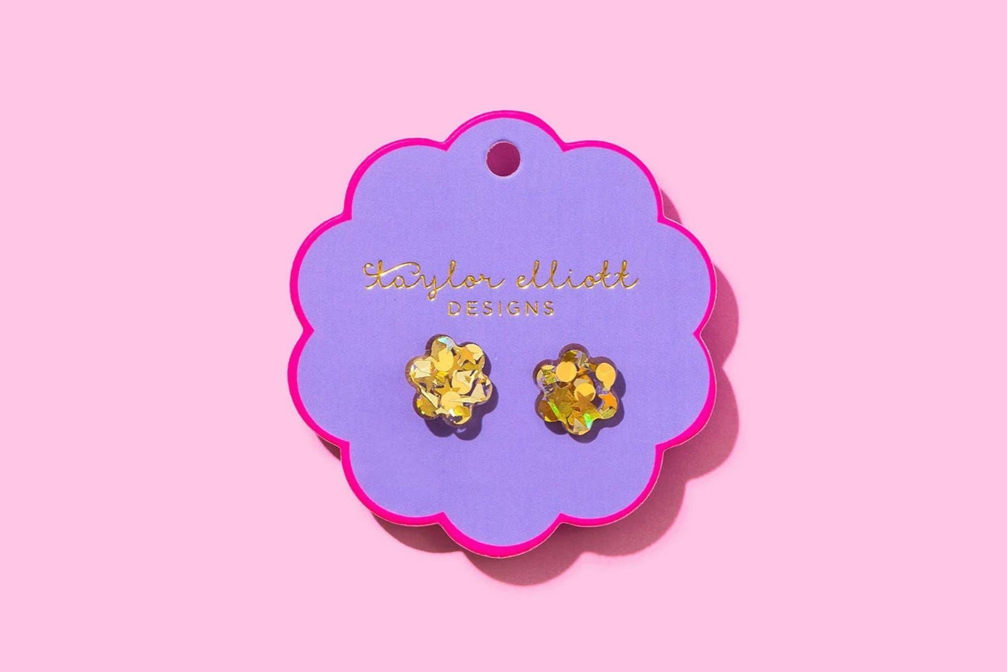 *ON SALE* Stud Earrings - Acrylic Flowers - Gold Confetti