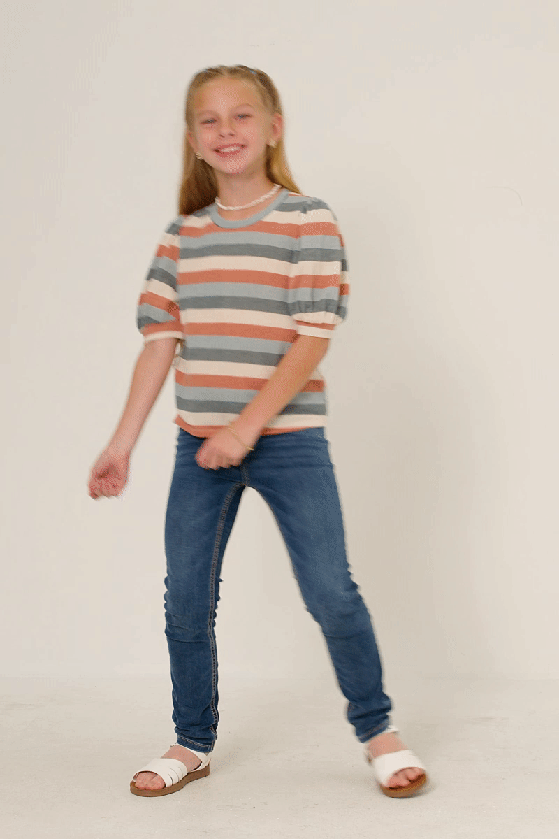 Girls Stripe Terry Puff Sleeve Tee