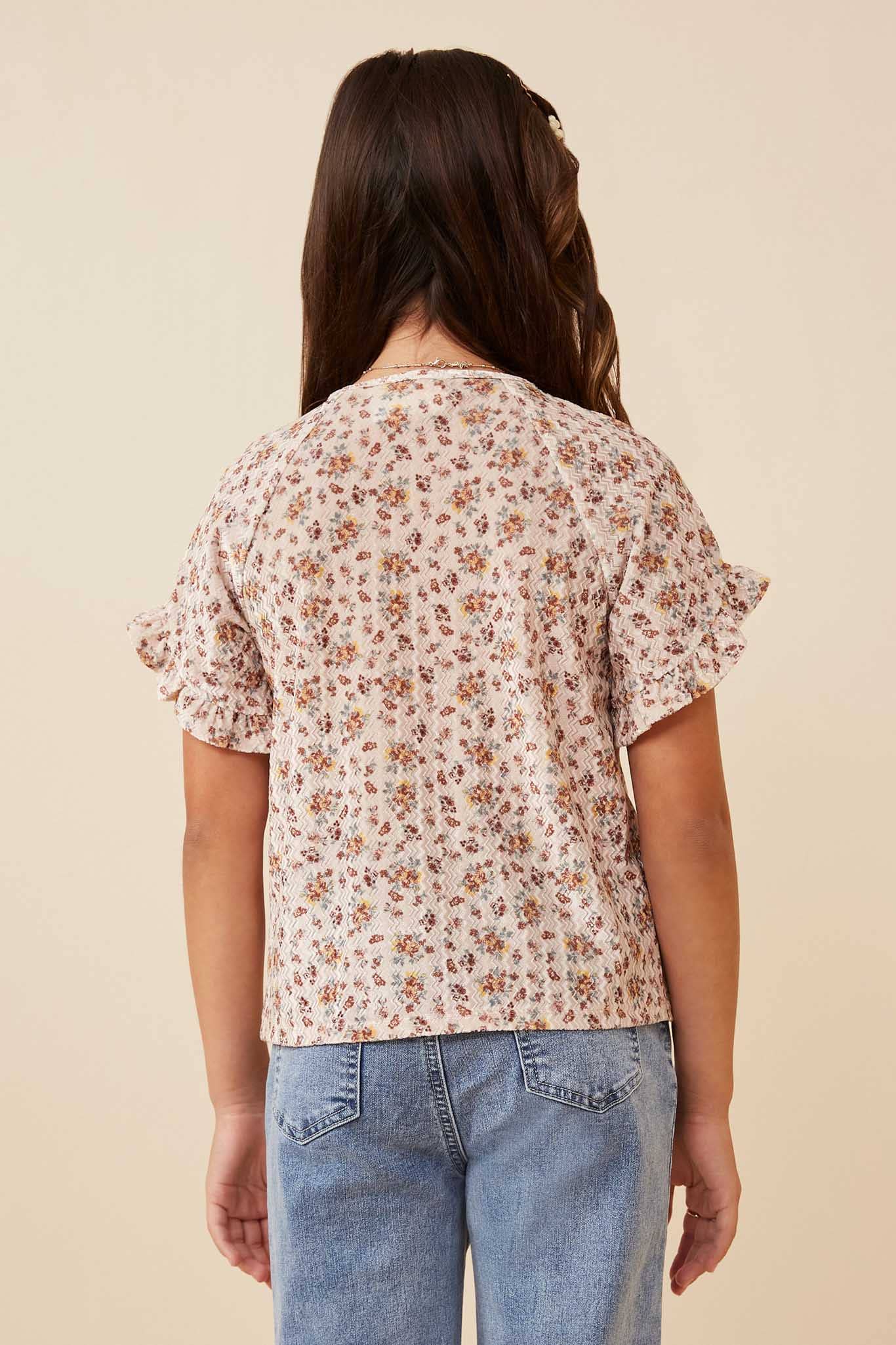 Girls Floral Print Velvet Top