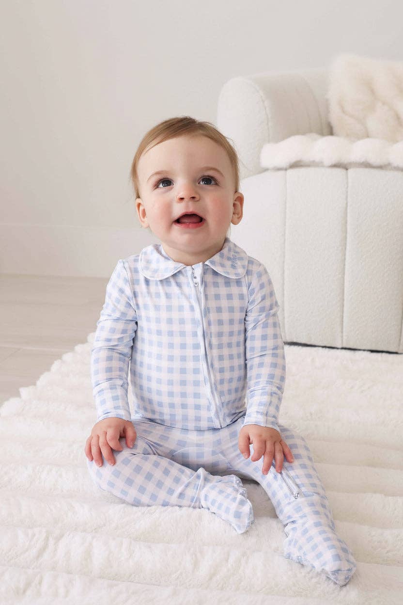Blue Gingham Footie
