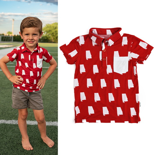Bamboo Kids Clothing Boys Shirt Polo Alabama Crimson & White