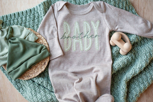 Baby Boy Outfit | Mocha Knot Gown Green Baby Brother Newborn