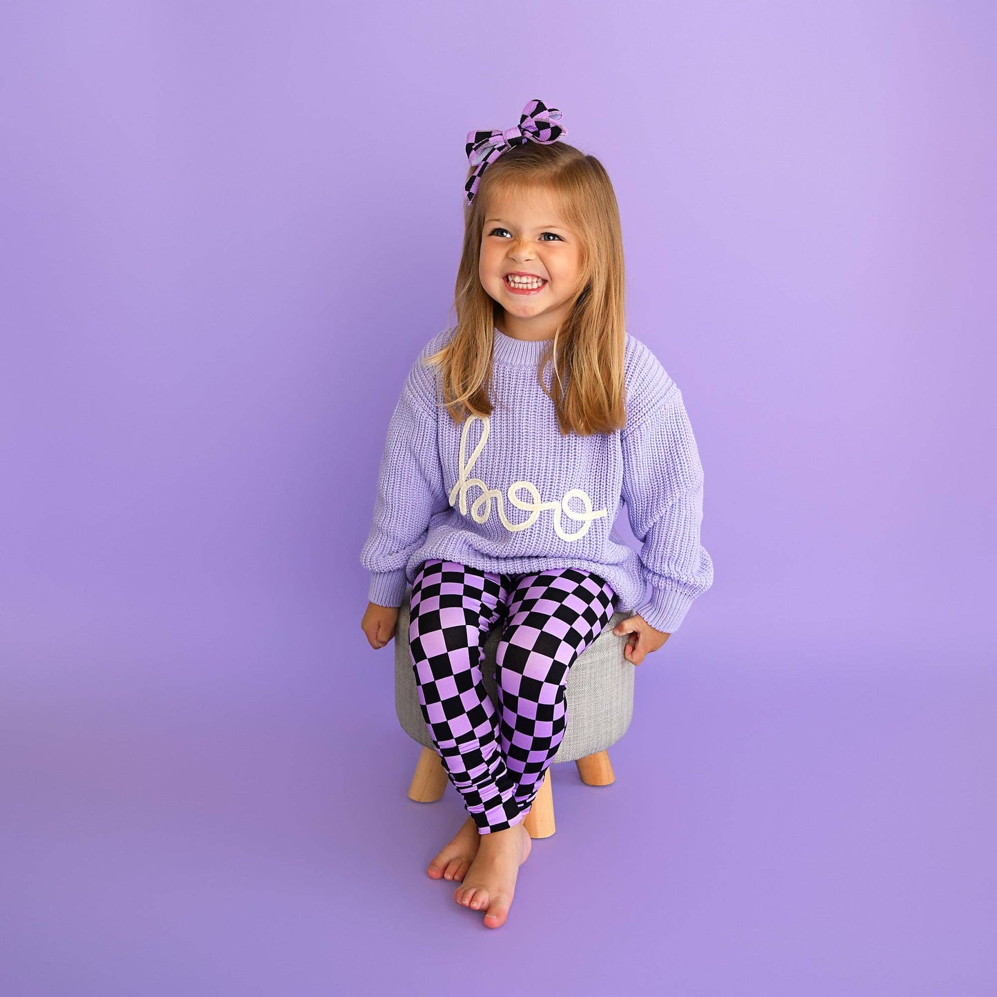 Boo Purple SWEATER Solid Knit Halloween Toddler Kids Top