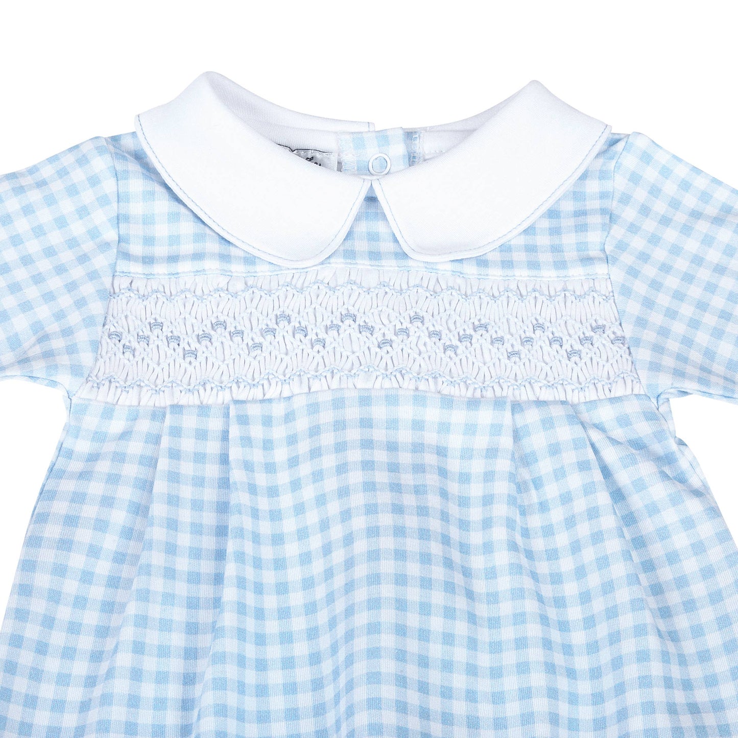 Mini Checks Smocked Collared Footie - Blue