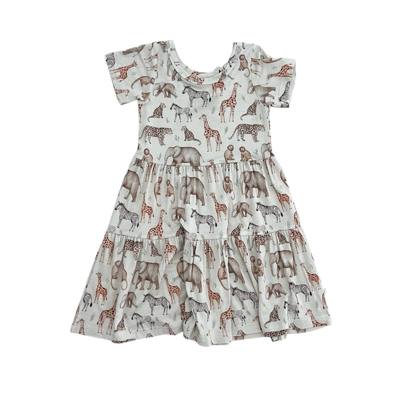 Bamboo Short Sleeve Twirl Dress | Safari Friends (Jungle)