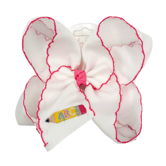 ABC Pencil Embroidered Hair Bow