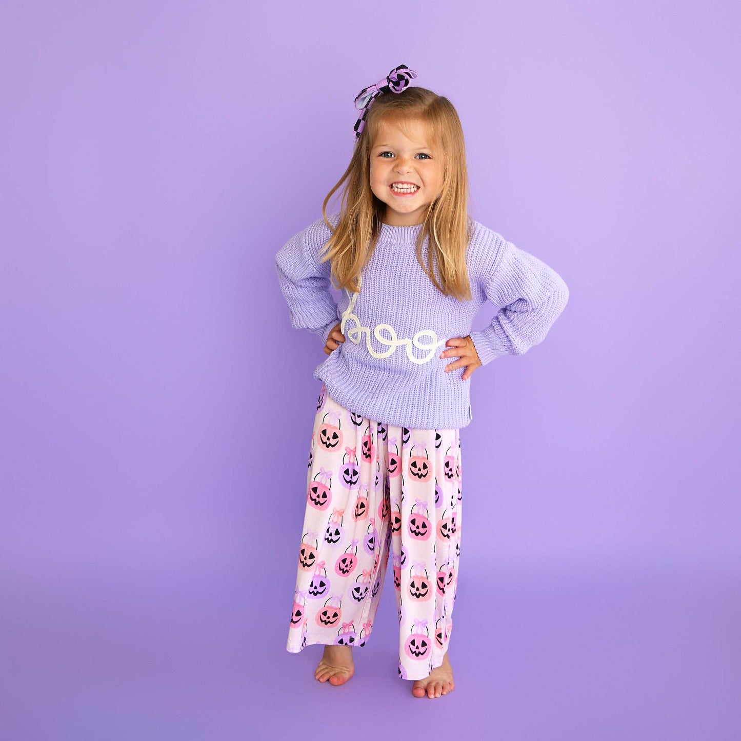 Boo Purple SWEATER Solid Knit Halloween Toddler Kids Top