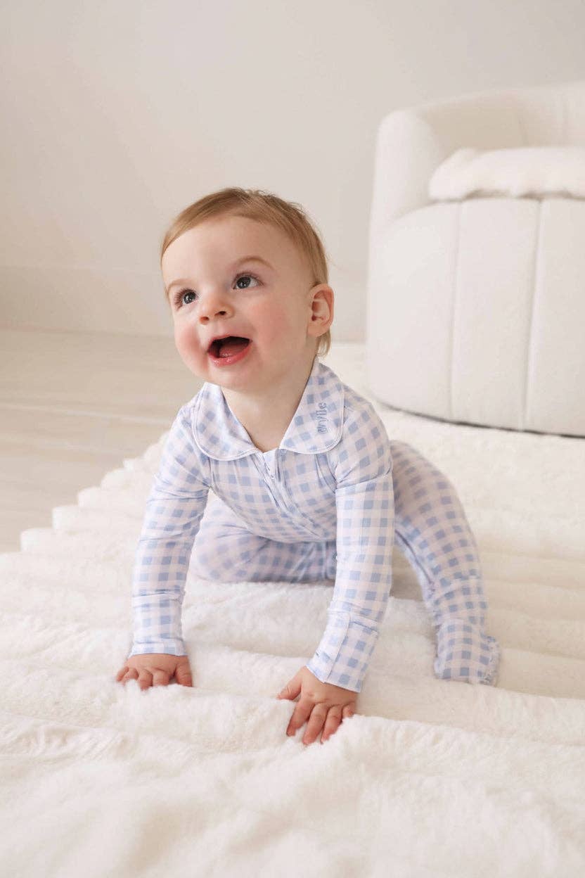 Blue Gingham Footie