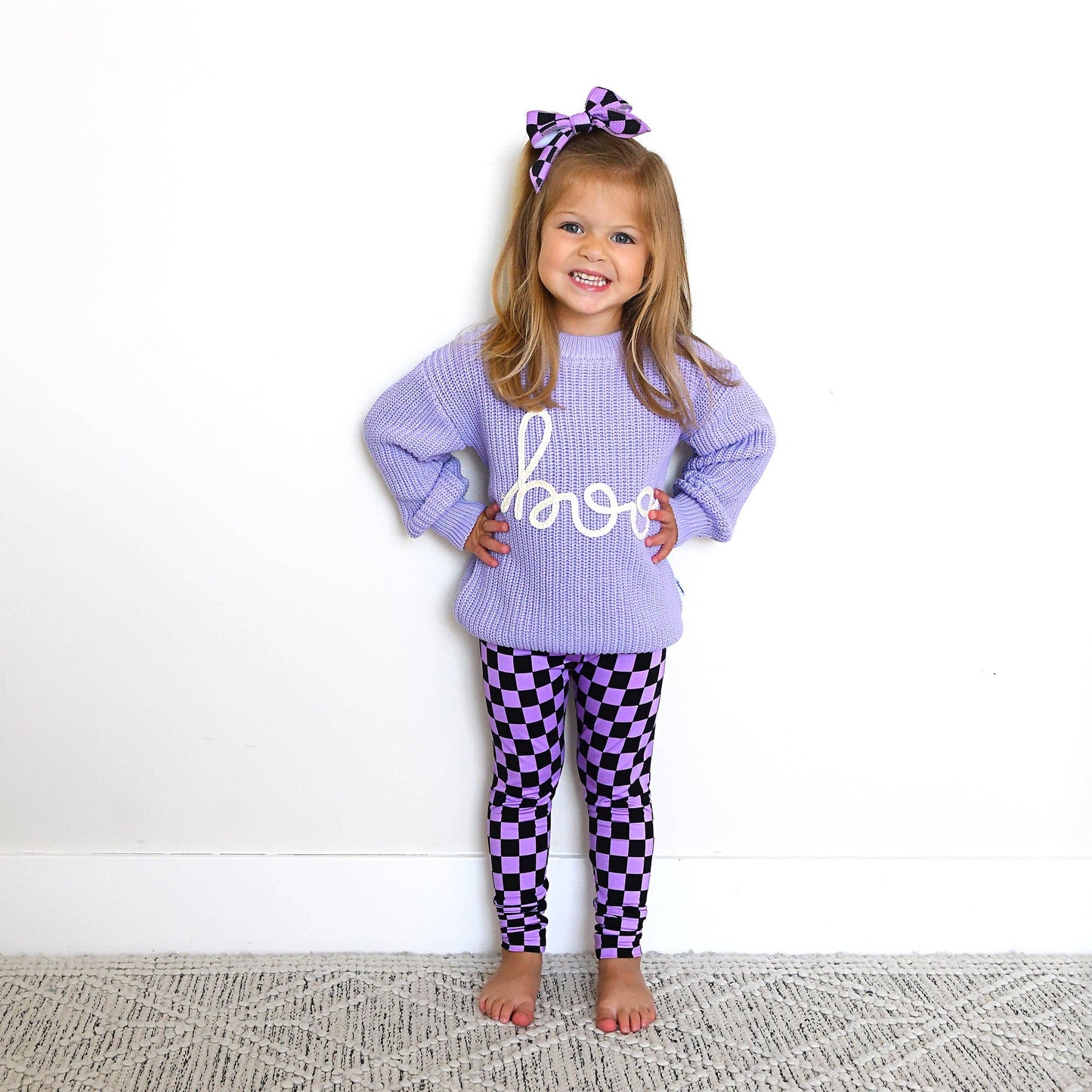 Boo Purple SWEATER Solid Knit Halloween Toddler Kids Top