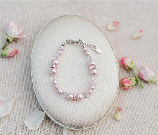 Girls Sterling Silver Pink Pearl Baby & Children's Bracelet