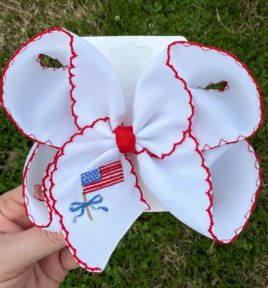 American Flag Moonstitch Hair Bow