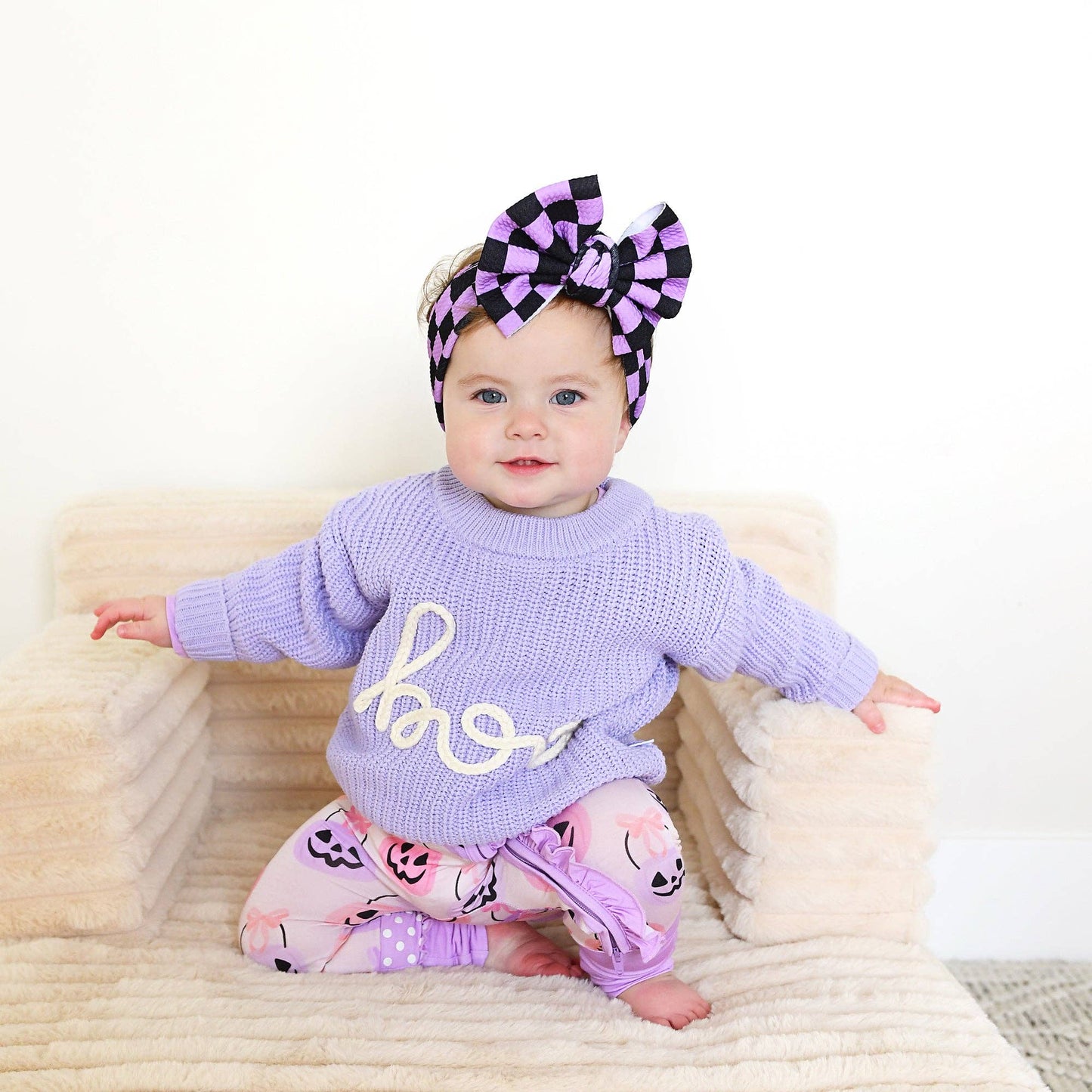Boo Purple SWEATER Solid Knit Halloween Toddler Kids Top