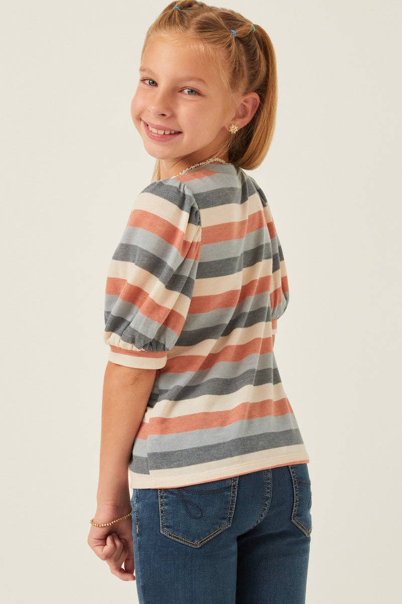 Girls Stripe Terry Puff Sleeve Tee