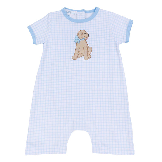 Puppy Playtime Applique Short Playsuit - Light Blue