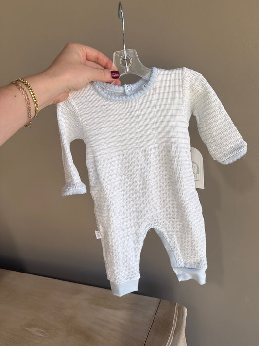 Paty Pinstripe Romper w/ Blue Trim