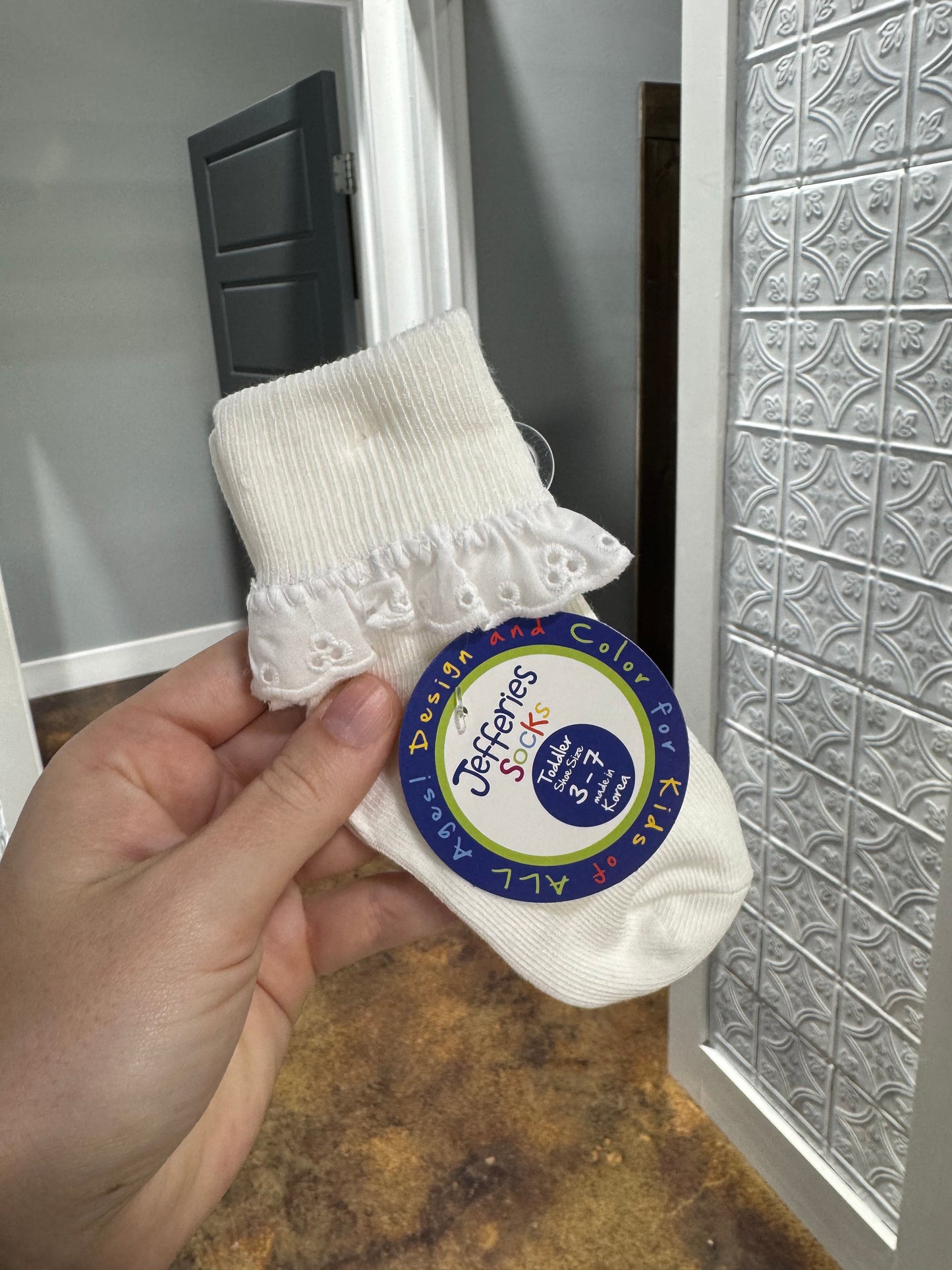 White Ruffle Eyelet Sock Size 3-7