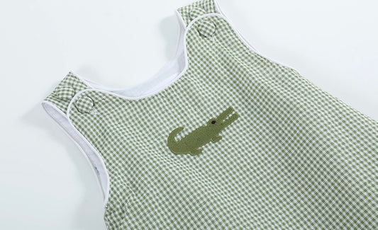 Green Gingham Alligator Bubble Romper