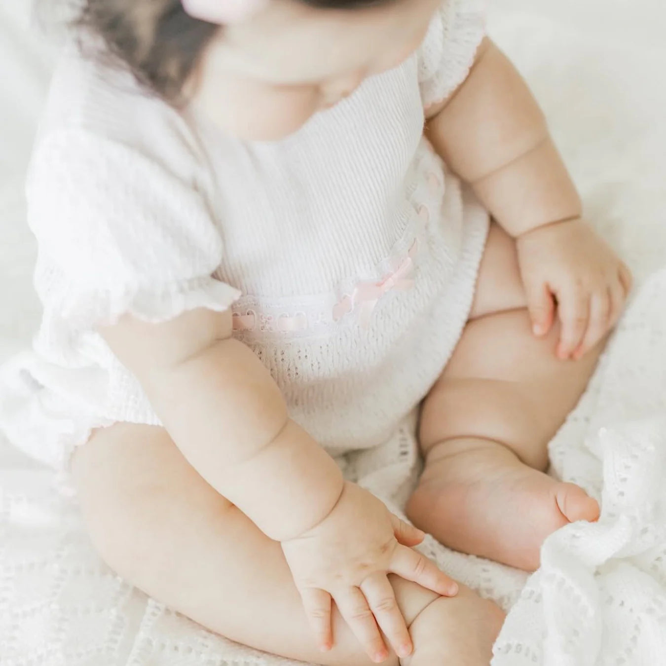 Paty Knit Baby Girl Bubble with Eyelet Trim