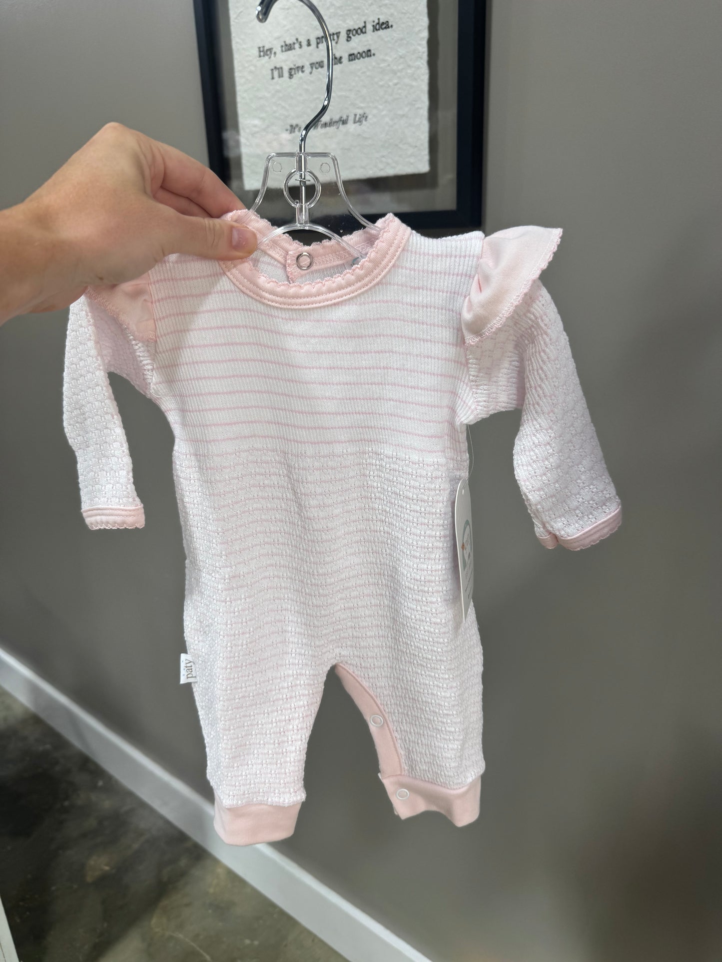 Pinstripe Romper with Ruffle