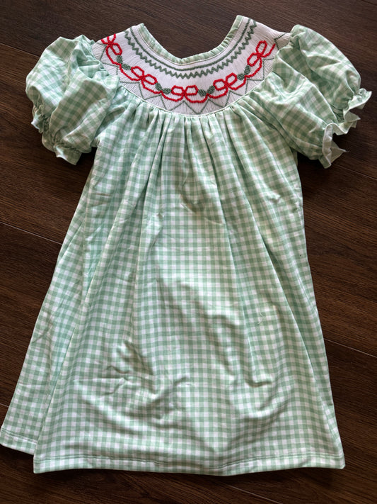 Green and Red Smocked Dress