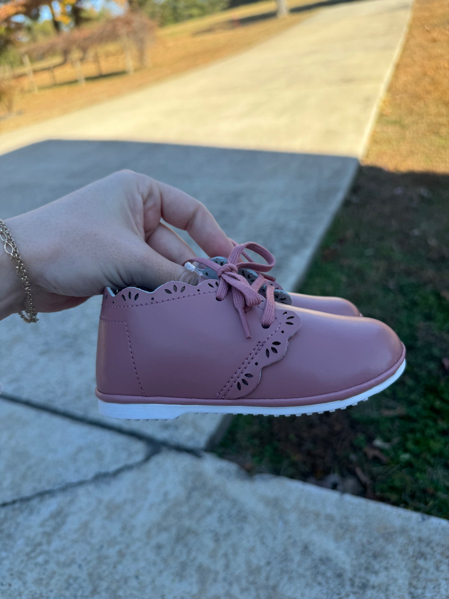 Rose Lace Up Scalloped Bootie