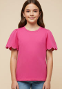 Girls Scallop Sleeve Knit T Shirt - Pink / Pack