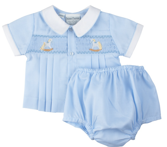 Preemie Rocking Horse Smocked Diaper Set