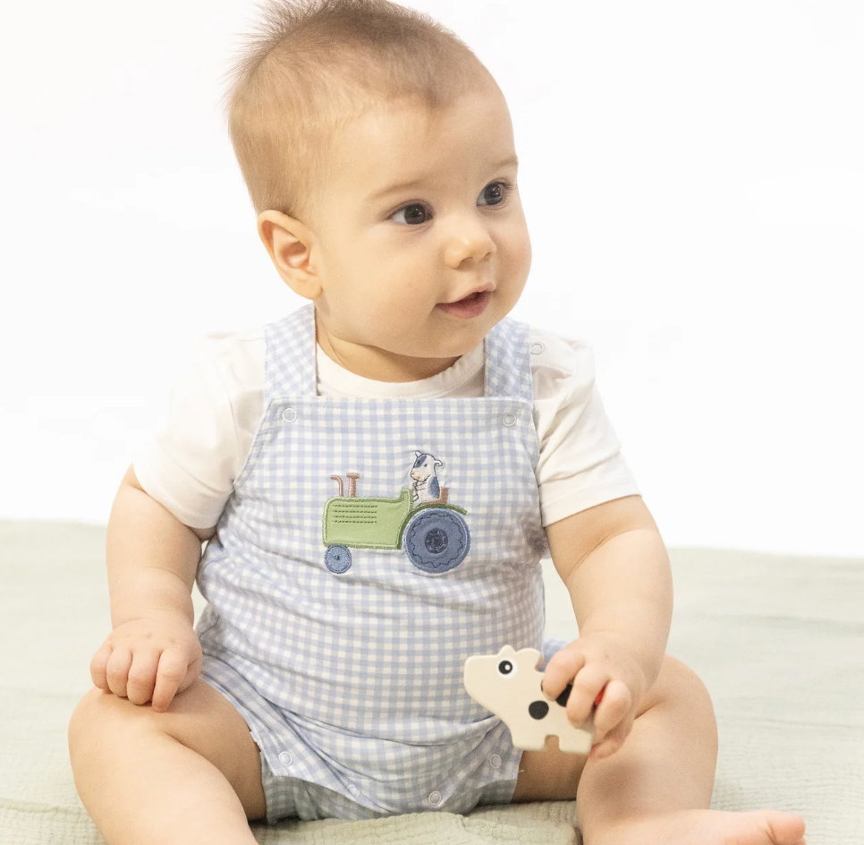 Cute Farm Animals Applique - Overall Shortie with Short Sleeve Bodysuit