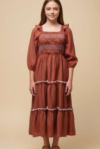 Contrast Smocking Dress