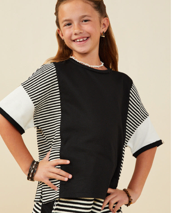 Girls Colorblock Stripe Insert Knit T Shirt