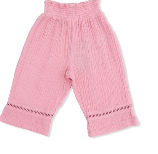 Solid Muslin Smocked Waist Pants