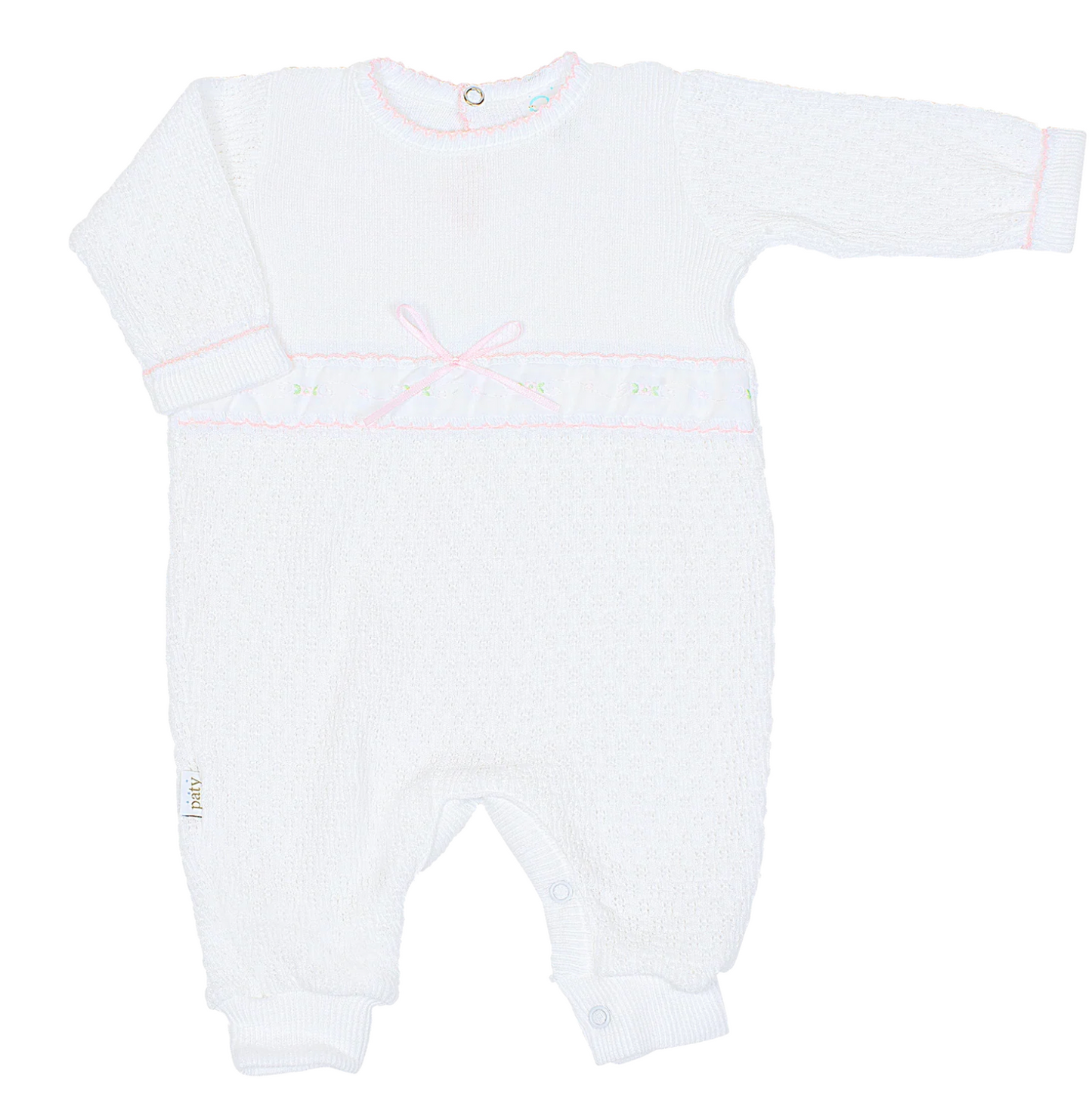 Paty Knit Romper with Swiss Floral Trim