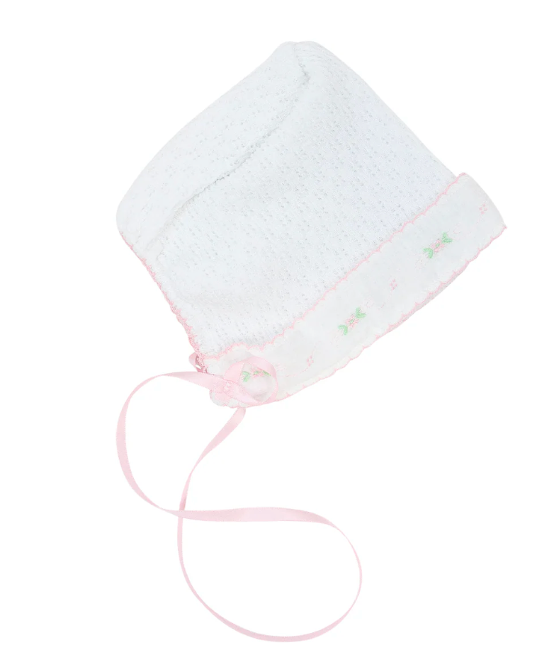 Paty Knit Bonnet with Swiss Floral Trim