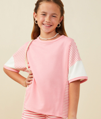 Girls Colorblock Stripe Insert Knit T Shirt