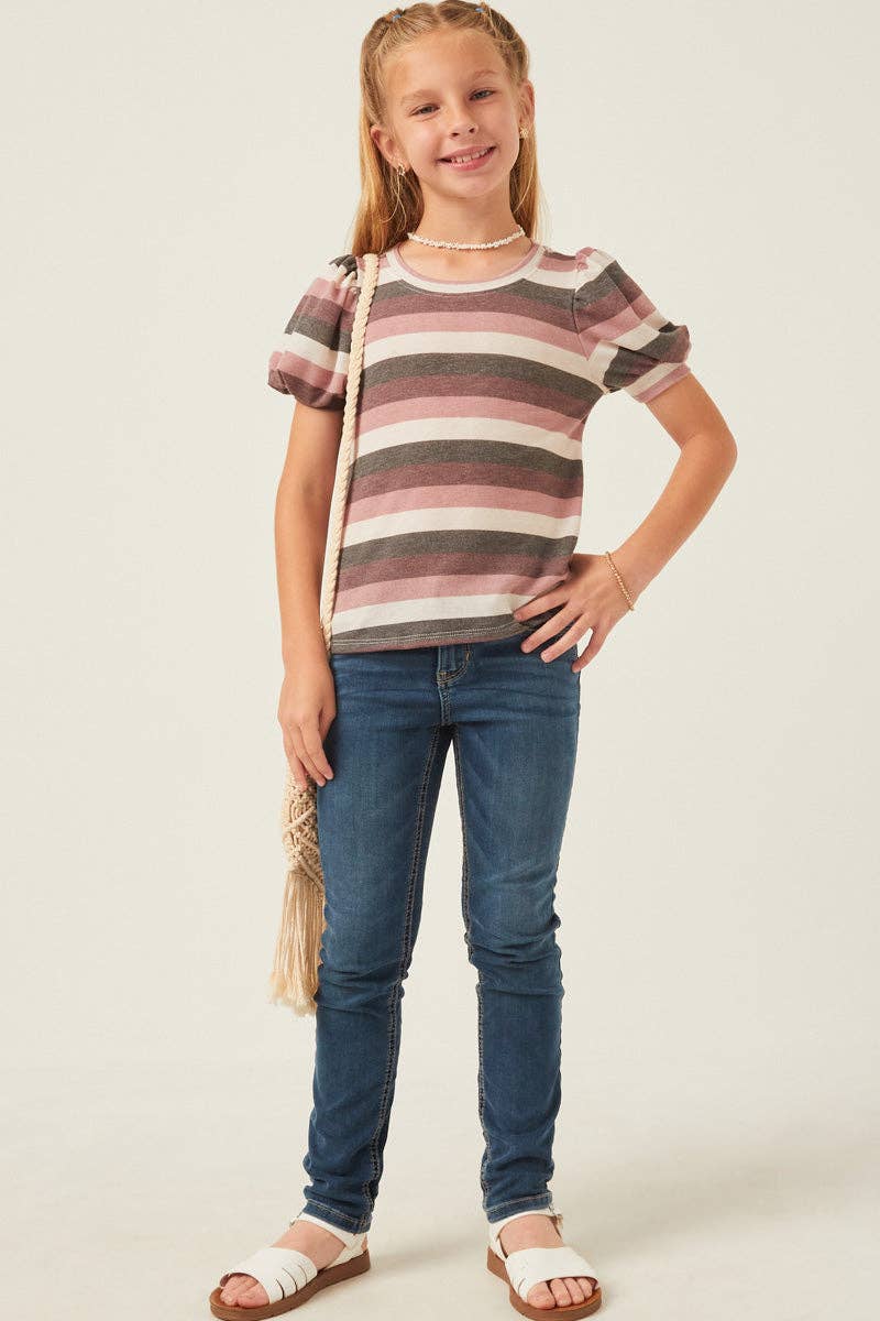 Girls Stripe Terry Puff Sleeve Tee