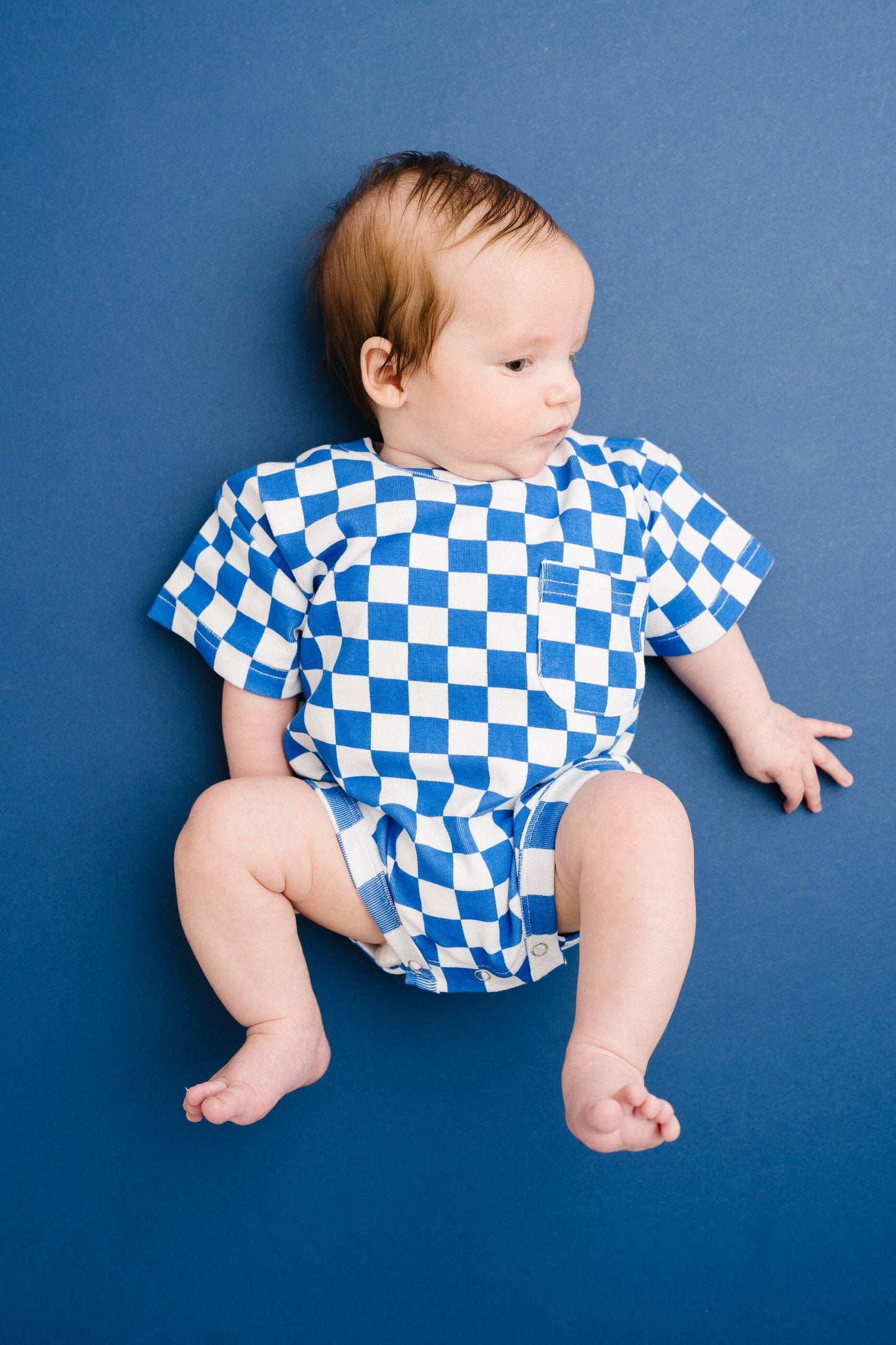 Blue Checkered Pocket Romper