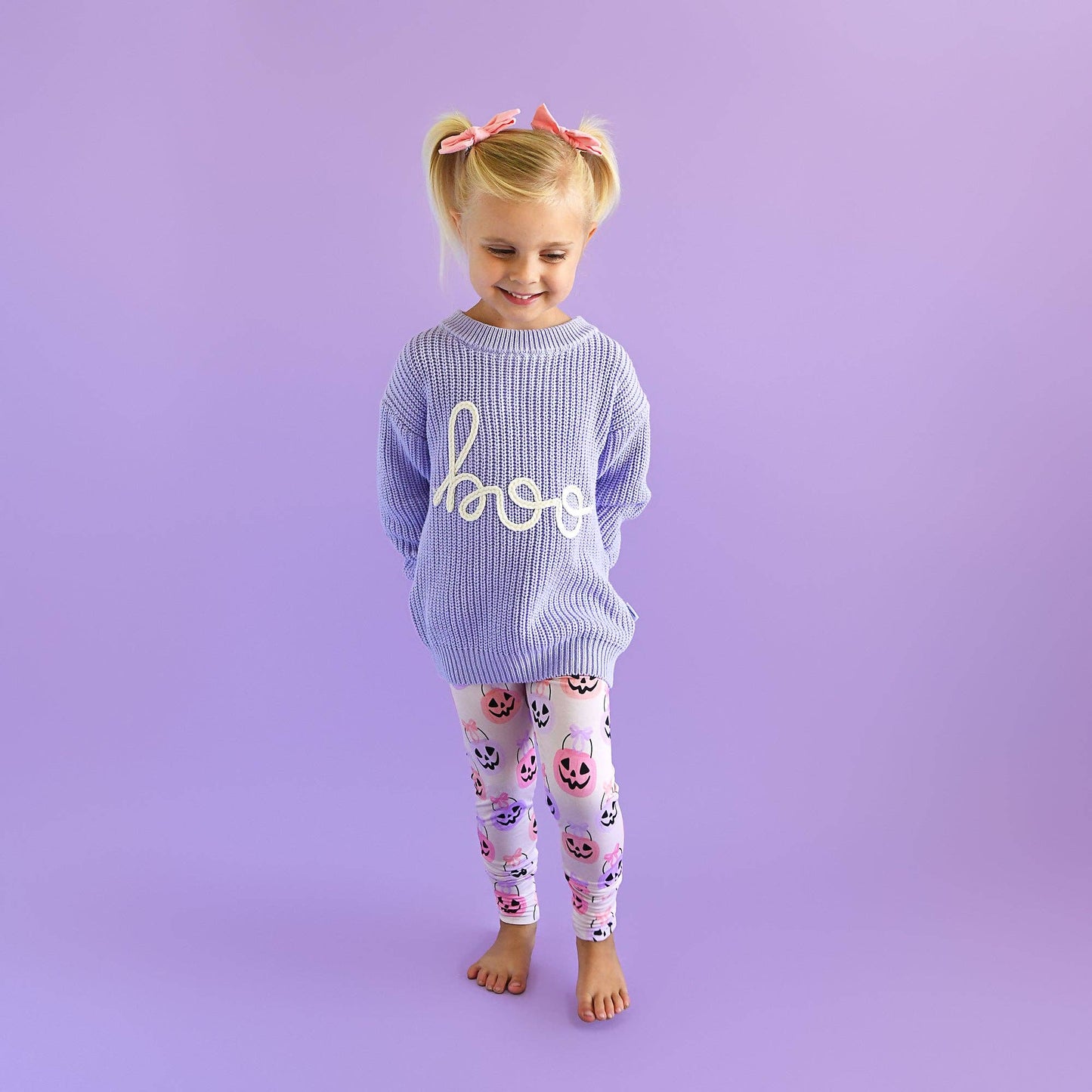 Boo Purple SWEATER Solid Knit Halloween Toddler Kids Top