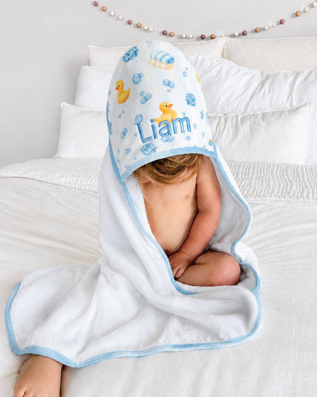 Bamboo Hooded Towel | Bubble Duckies Blue (Wholesale)