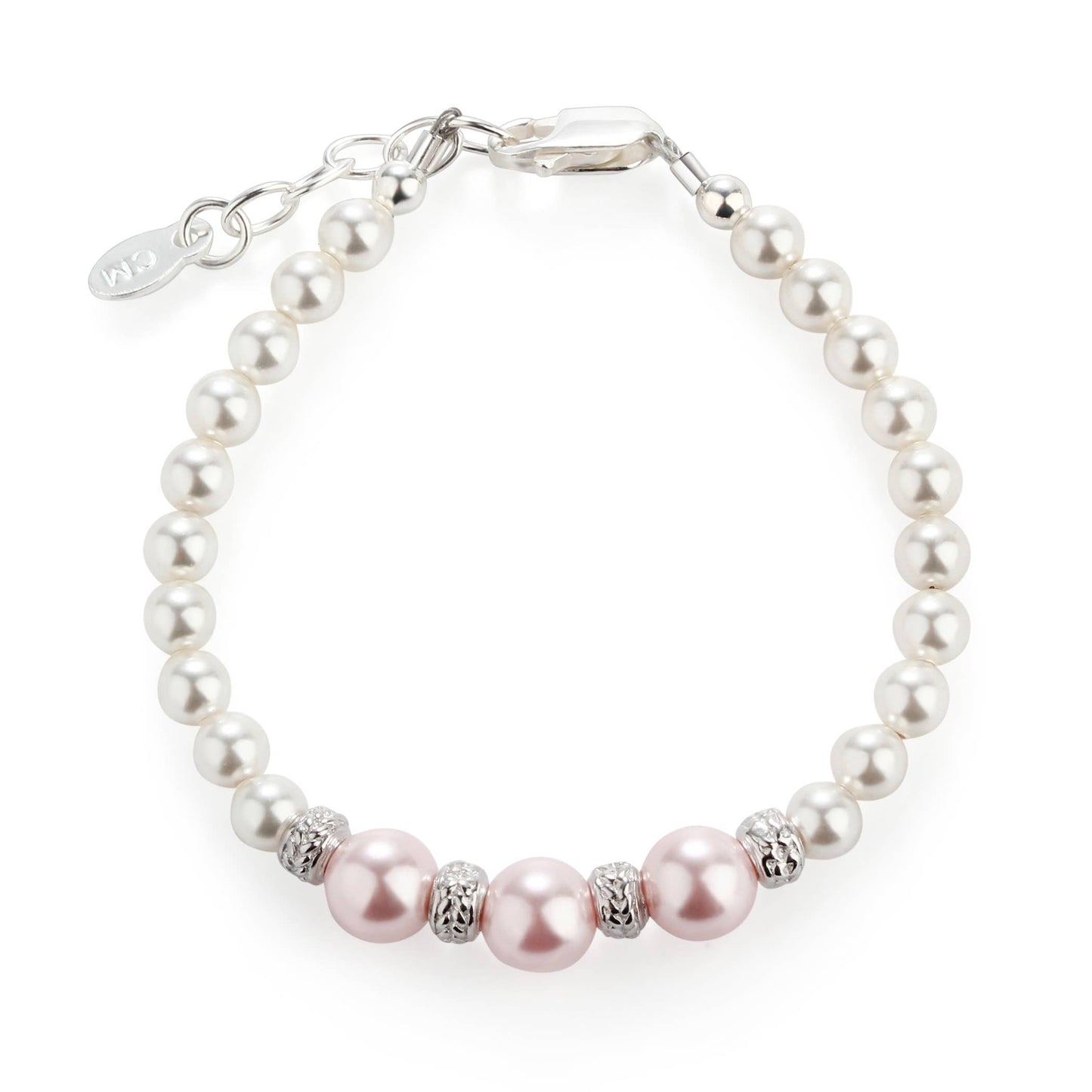 Kids Sterling Silver Pink/White Pearl Bracelet Baby Gift