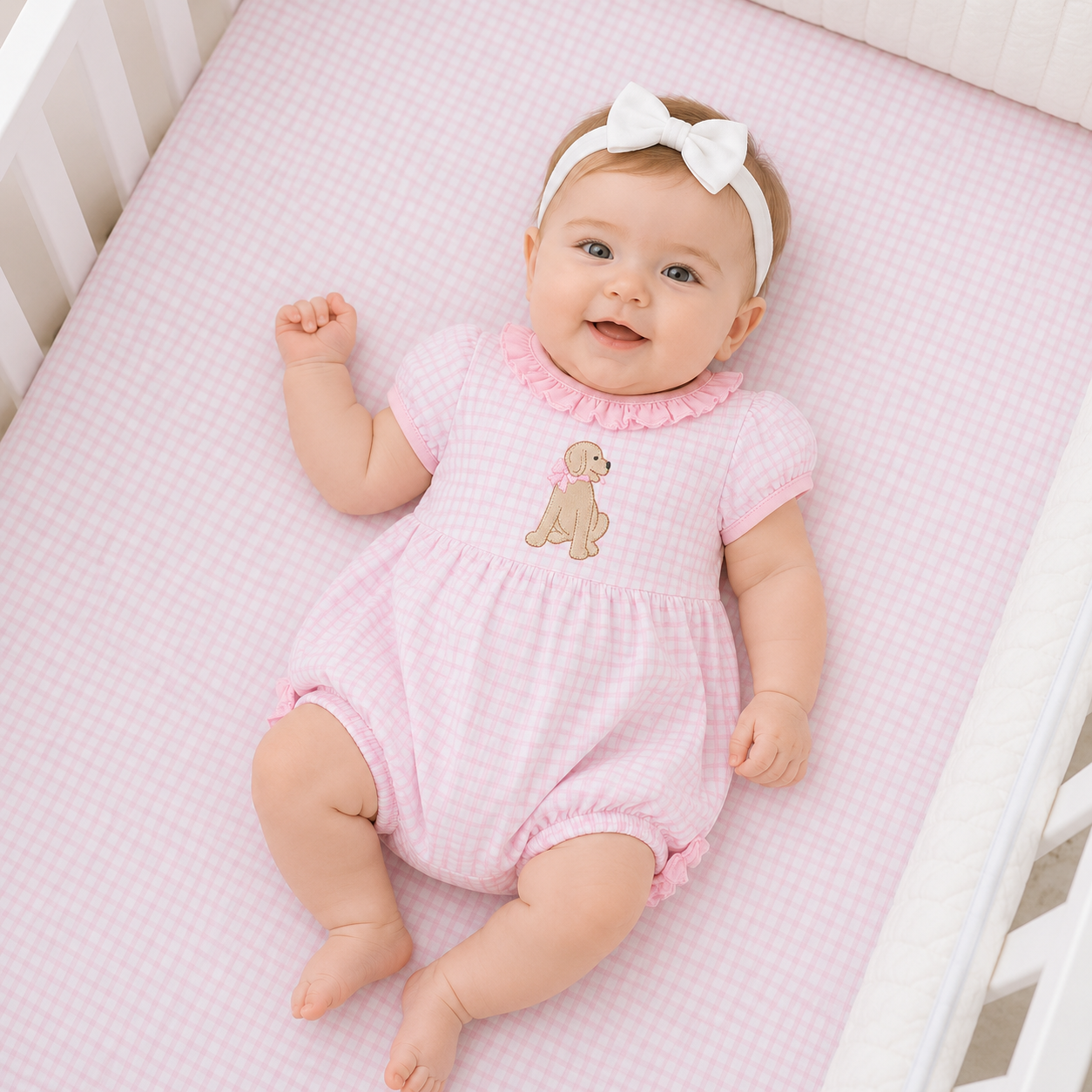 Puppy Playtime Applique Ruffle Bubble - Pink
