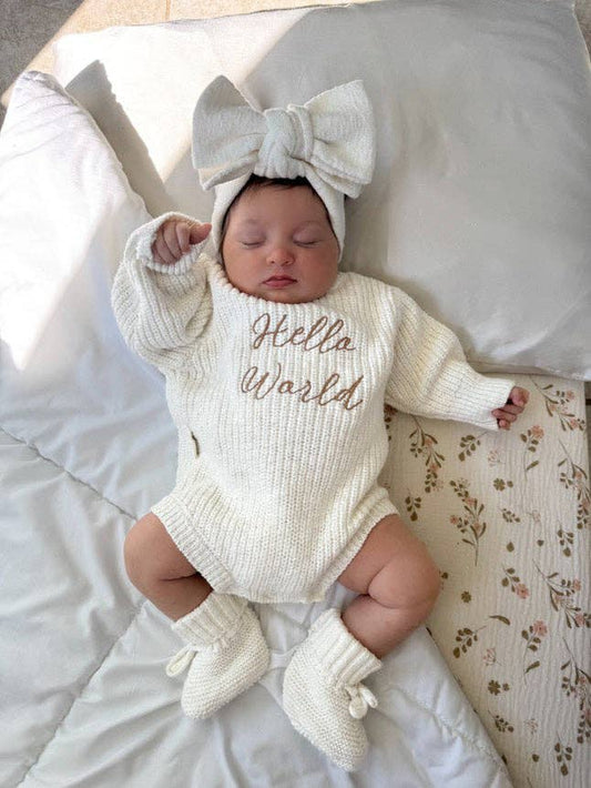 'Hello World' Announcement Romper | Textured Cloud