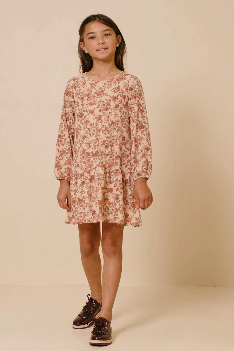 Girls Antique Floral Knit Dress