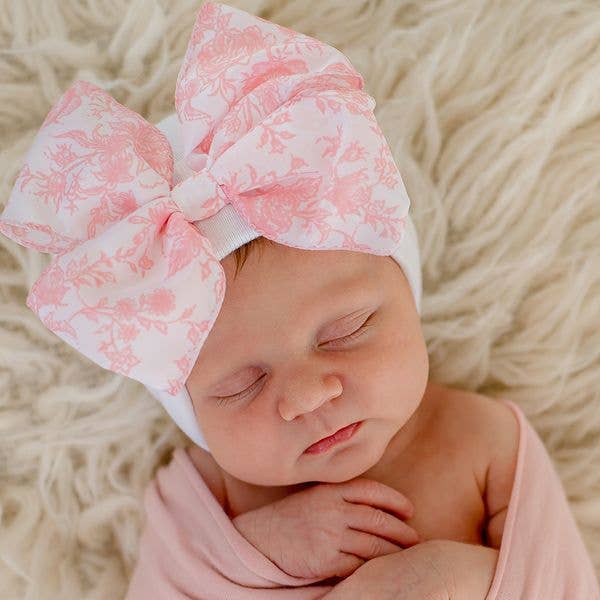 Ilybean Blue or Pink Toile Floral Bow White Hospital Hat