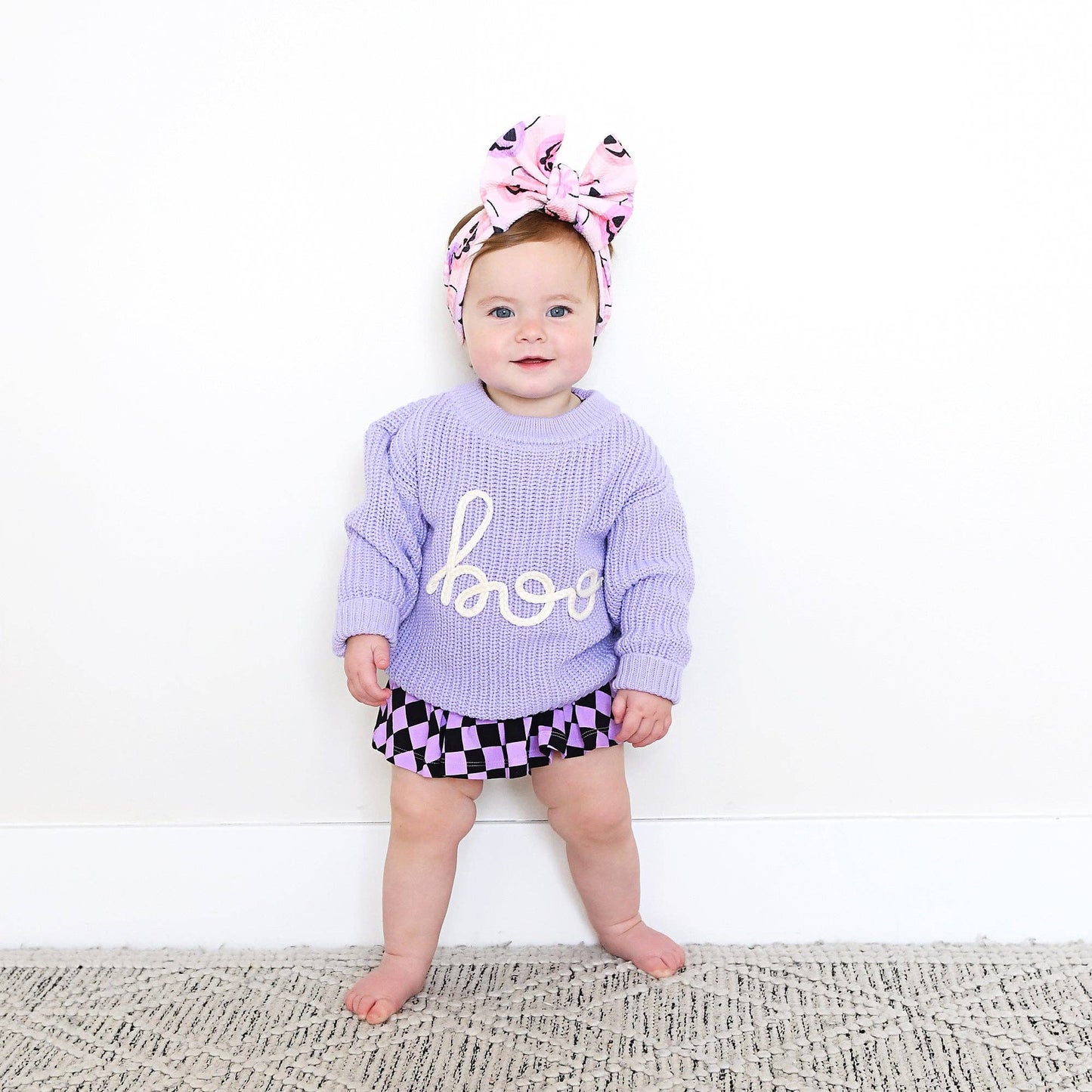 Boo Purple SWEATER Solid Knit Halloween Toddler Kids Top