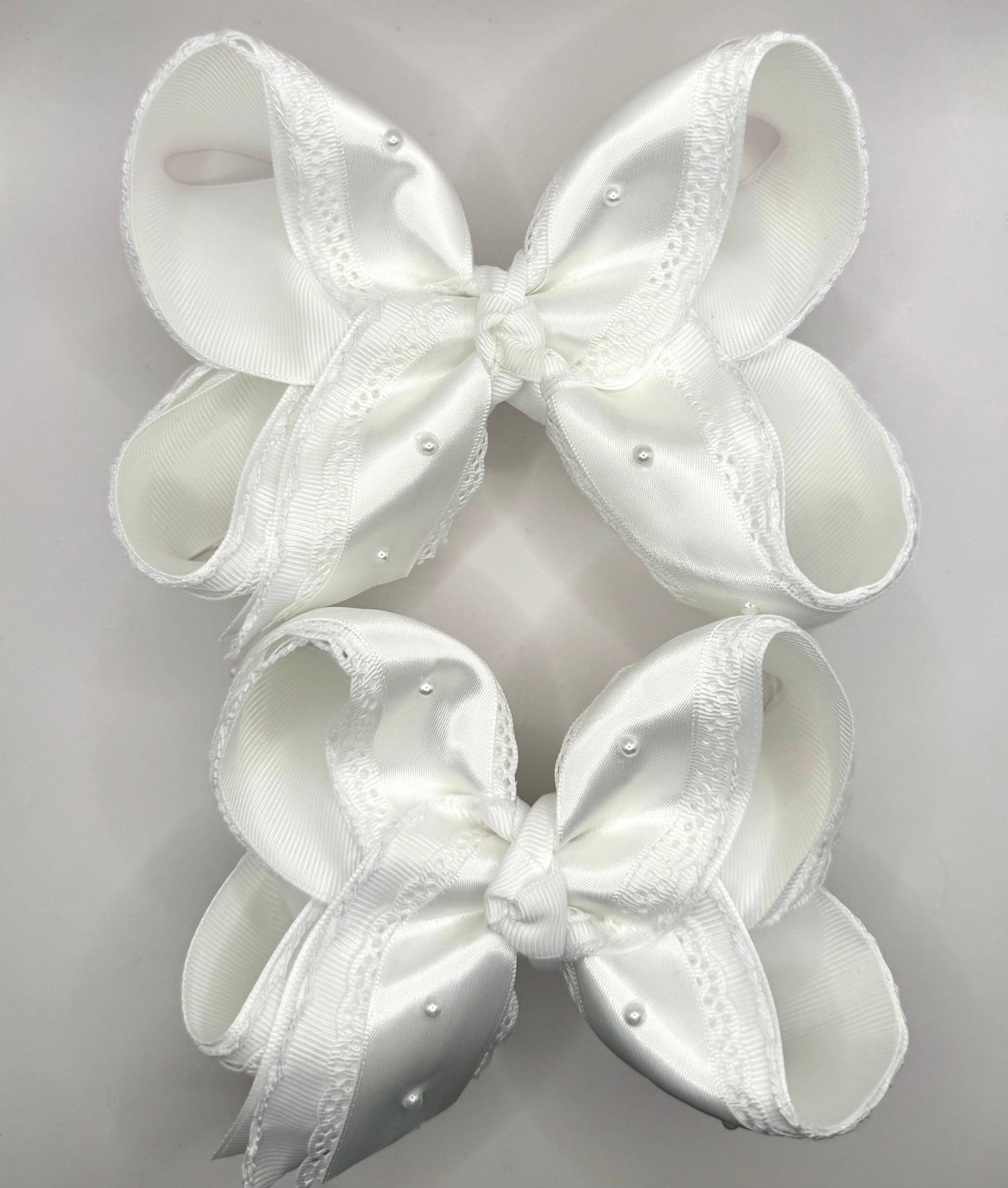 White Satin Lace Pearl Bow