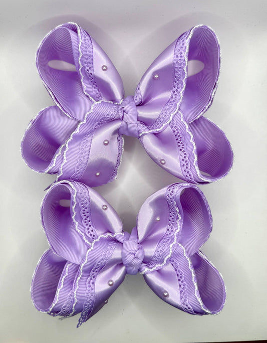Purple Pearl Satin Lace Bow