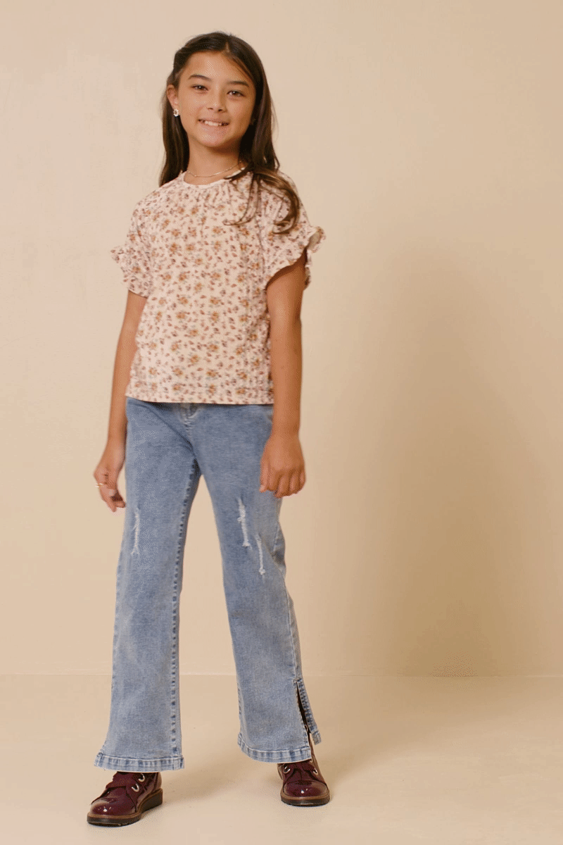 Girls Floral Print Velvet Top