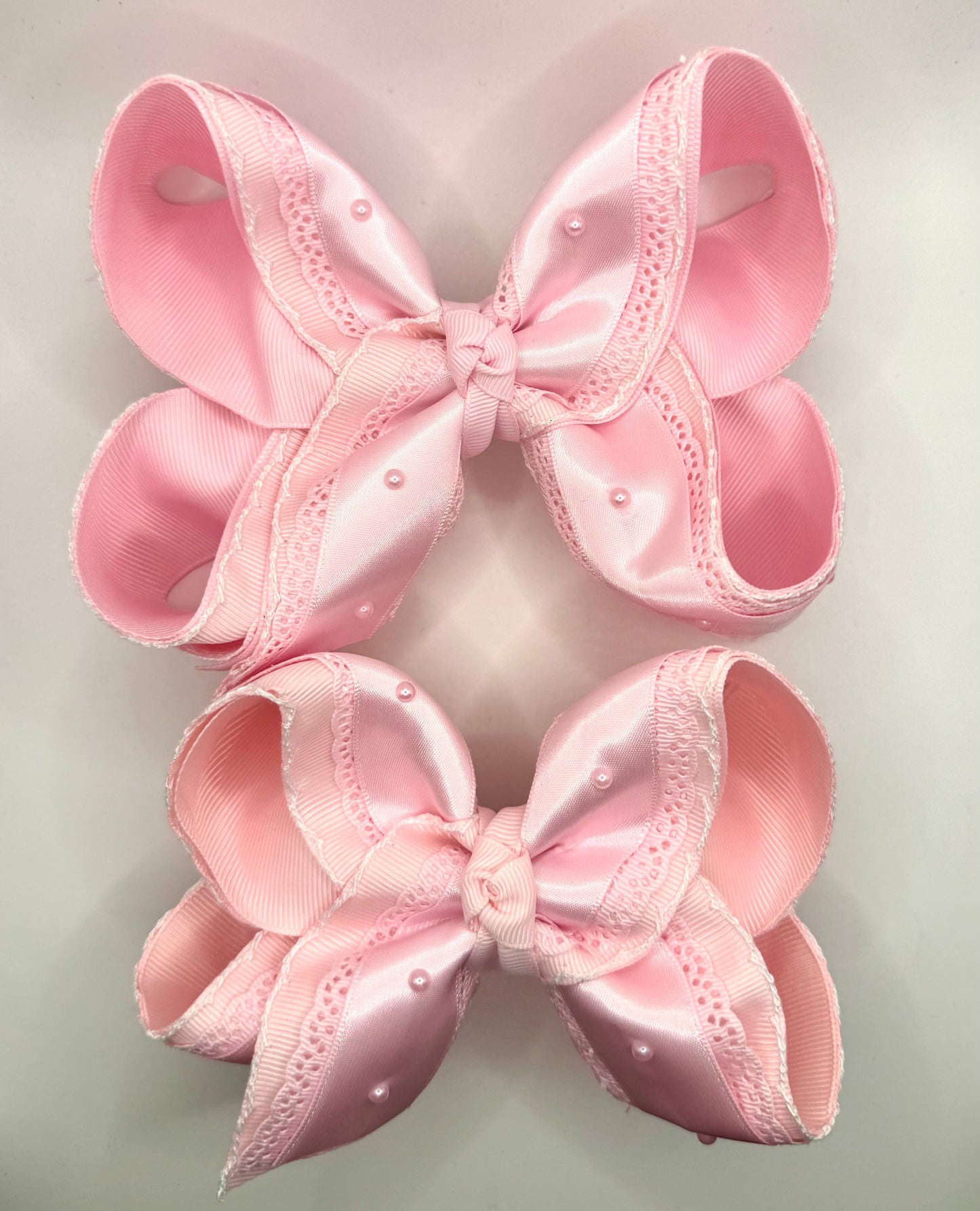 Pink Satin Lace Pearl Bow