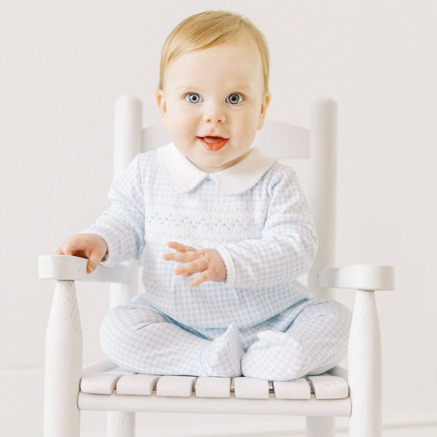 Mini Checks Smocked Collared Footie - Blue